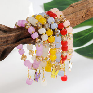 Wholesale 2025 New Arrival Bracelet Glass Abacus Beads Handmade Woven Bracelet Butterfly Pendant Colorful Beads Bracelet Jewelry for Women