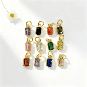 Wholesale 18K Gold Plated Copper Color Retention Rectangular Colorful Zircon Twelve Constellation Stone Pendant DIY Jewelry Hanging Water Plated Imitation Gold Geometric