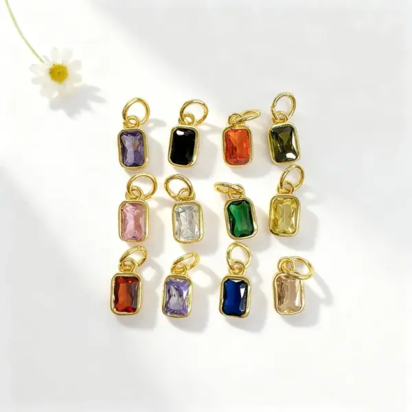 Wholesale 18K Gold Plated Copper Color Retention Rectangular Colorful Zircon Twelve Constellation Stone Pendant DIY Jewelry Hanging Water Plated Imitation Gold Geometric