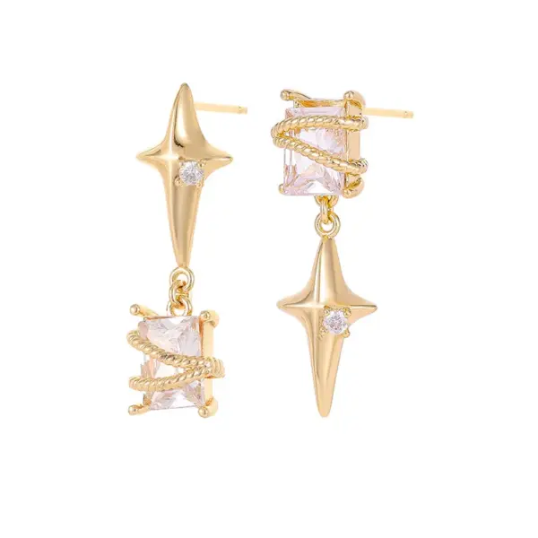 Wholesale Starfish Stud Earrings For Women In Copper With Electroplated Gold Plating And Zircon Inlay