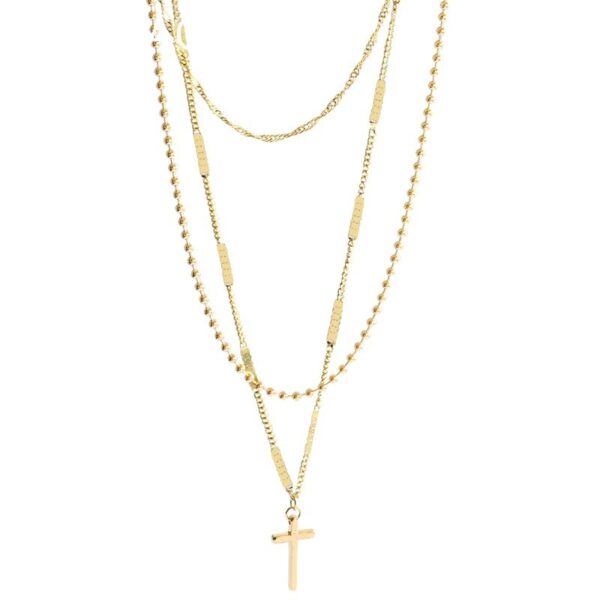 oly-c06c56235402c44dbf4f538d6c334fd3 Wholesale Titanium Steel Color-free Three-layer Cross Necklace Women's Niche Design Sense Internet Popular Cold Style High-grade Clavicle Chain Tide