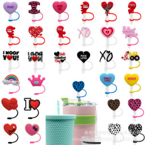Wholesale Sweetheart diy decorations accessories straw sleeve silicone dust plug 10MM Valentine's Day straw cap straw dust-proof