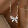 Wholesale Women’s Bow Tie Pendant Necklace With Inlay Artificial Rhinestones, 18K Real Gold Plated Copper, Water Plating On Cable Chain