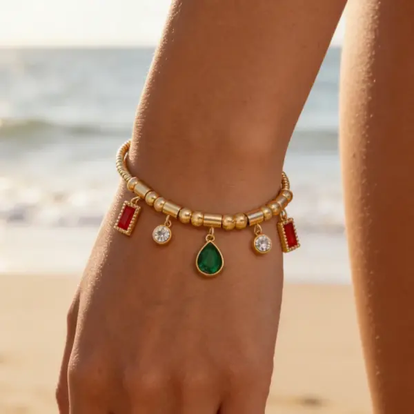 Wholesale Square Waterproof Couple Bracelets 304 Stainless Steel 18K Gold Plated Zircon Inlay Snake Chain