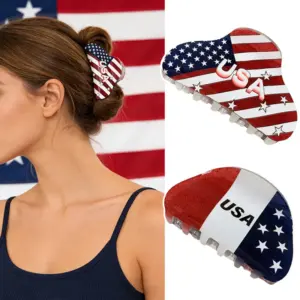 Wholesale American Flag Hair Claws For Women In Acrylic, Commute Style Hairpin Perfect For Independence Day And Spring