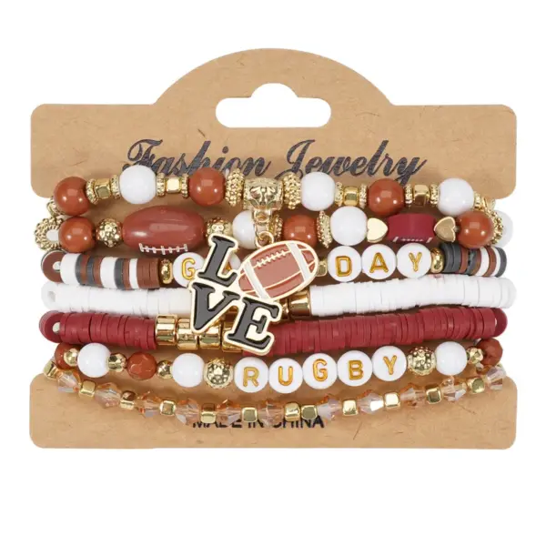 Wholesale Rugby Beaded Bracelet Sports Day Soft Clay Elastic Bracelet For Rugby Mom Original Design Plated Bracelet Unisex Handmade