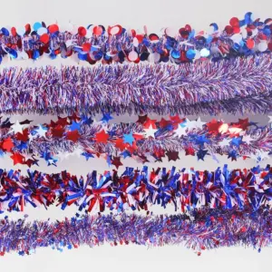 Wholesale 7th Of July Independence Day Stars Colorful Stripes Red White Blue Flocked Flower Home Garden Decoration Wide Leaf Ribbon 2m Polyester Material