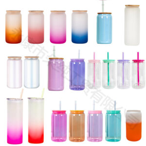 Wholesale Sublimation Mason Glass 12 oz16oz Coke Cup Cans Frosted Straws Single and Double Glass Bamboo Cover Cup