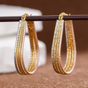 Wholesale Three-dimensional Geometric Earrings For Women In Copper With KC Golden Water Plating And 0.03µm Thickness