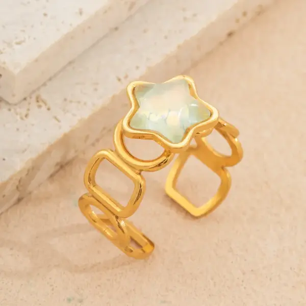 Wholesale Colorful Star Stainless Steel Open Ring Fashionable Freshened Up Diamond Embedded Non-Fading Hand Jewelry For Women