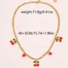 Wholesale Cherry Waterproof Non Tarnish Necklace For Women, 18K Real Gold Plated 304 Stainless Steel With Zircon Inlay And Box Chain