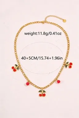 Wholesale Cherry Waterproof Non Tarnish Necklace For Women, 18K Real Gold Plated 304 Stainless Steel With Zircon Inlay And Box Chain