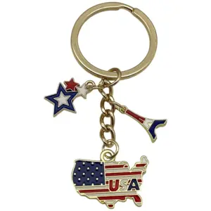 [kc Gold Blue American Independence Day USA Flag Pentagram Keychain] - 7.5g - ER1662