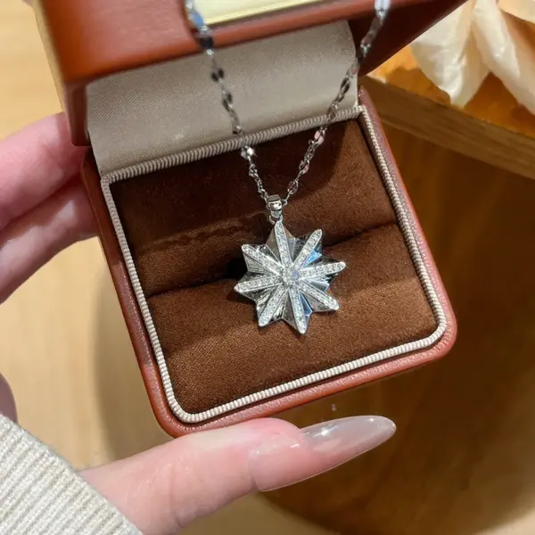 Wholesale Starburst Necklace For Women, Golden Plated 304 Stainless Steel With Zircon Inlay And Cable Chain