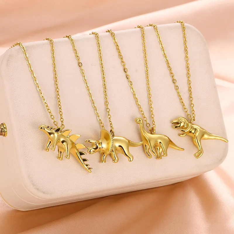 Wholesale 304 Stainless Steel Copper Dinosaur PVD Coated 18K Real Gold Plated IG Style Retro Plating Cable Chain Lobster Trigger Clasp Closure Pendant