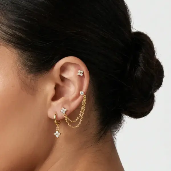 Wholesale Vacuum Electroplating (In Furnace) Plated With 18K Real Gold Micro Inlaid Design Flower Stackable Earrings Stainless Steel
