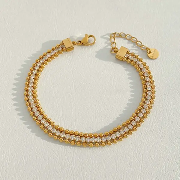 Wholesale Women’s Square Bracelets With Bezel Setting, 18K Real Gold Plated 304 Stainless Steel, PVD Coated Cable Chain Featuring Zircon Inlay