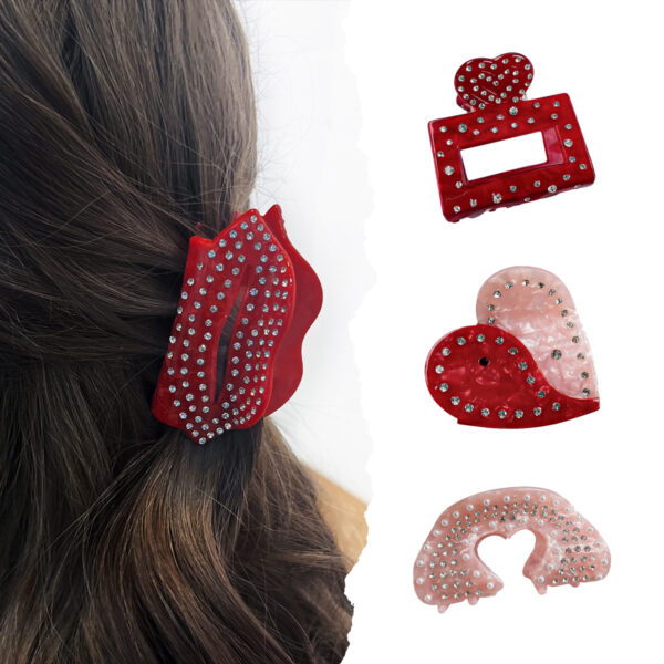 Wholesale Love Grab Clip Heavy Industry Diamond Hair Clip Light Luxury High-end Shark Clip Valentine's Day Hair Accessories Headwear