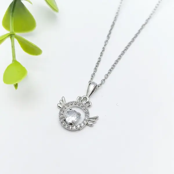 Wholesale Handmade Wings Necklace For Women In 201 Stainless Steel With Golden Electroplated Finish And Glass Inlay On Cable Chain