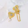 Wholesale Elegant Pearl Earrings Titanium Steel Tassel Non-fading Heart Shaped Clip-Ons For Party Yellow 18K Gold Plated 304 Stainless Steel