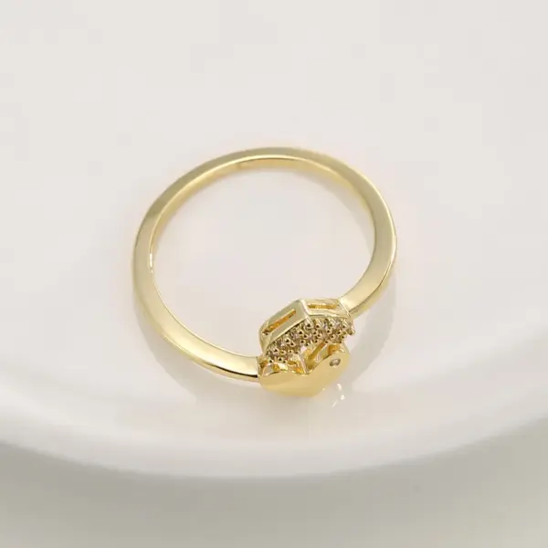 Wholesale French Style 18K Gold Plated Copper Rhinestone Heart-Shaped Handmade Ring For Women Valentine's Day