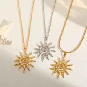 Wholesale Jewelry Retro Classic Style Sun 304 Stainless Steel Plating Pendant Necklace Cable Chain