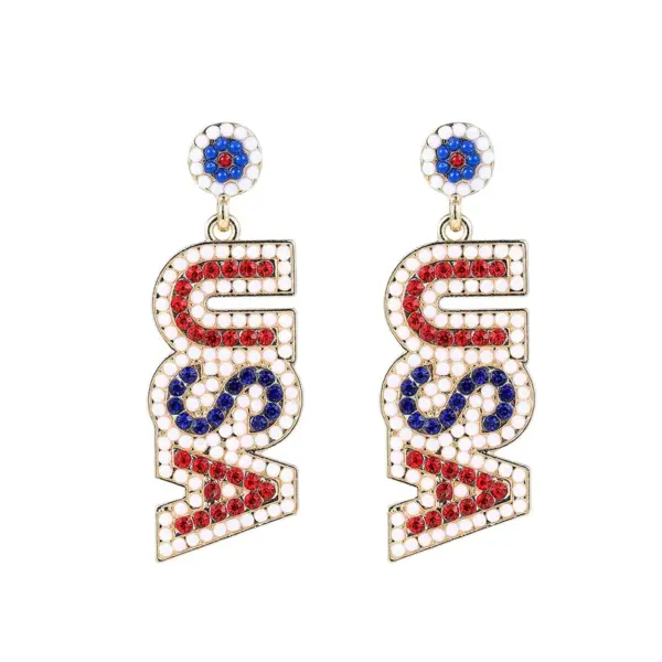 oly-c13a4c76eab09095a1ccd5ce4bc0bfea Wholesale New Jewelry American Independence Day Bead Earrings Women's Style Letter Alphabet Alloy Personality Hoops