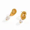 Wholesale Elegant Natural Pearl Knotted Stainless Steel 18K Gold Plated Fashionable Casual Vintage Simple Artistic Women's Earrings