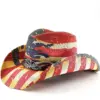 Wholesale American Flag Cowboy Style Straw Hat With Flat Brim Featuring UV Protection, Polyester Material And Star Craft