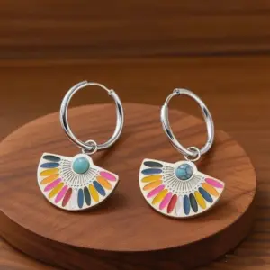 E0258-Painted Fan Shape-Earrings-Steel Color
