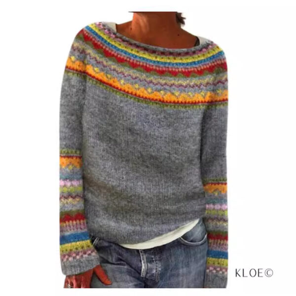 Wholesale sweater women's wish round neck color matching loose fashion pullover sweater
