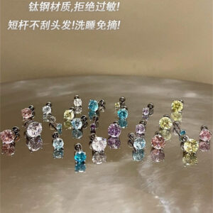 oly-c1918bd35713900fff566ccd288aec2b Wholesale Explosive Series Huazi Claw Inlaid Zircon Ear Bone Nail Collection Anti-Allergic Titanium Steel Flats Bottom Threaded Needle Ear Piercing Earrings
