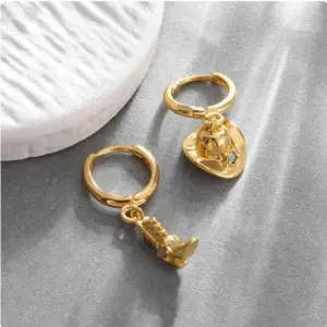 Wholesale 1 Pair IG Style Hip-Hop Simple Style Hat Boots Asymmetrical Inlay Copper Zircon 18K Gold Plated Drop Earrings