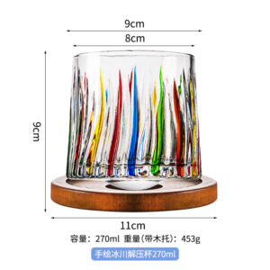 Contrast color glacier pattern rotating whiskey glass with wooden holder