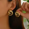 Wholesale 304 Stainless Steel Flower PVD Coated Pearl Real Gold Plated Casual Simple Style Waterproof Non Tarnish Inlay Ear Studs