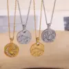 Wholesale Jewelry Retro Sun Moon 304 Stainless Steel Rhinestones 18K Gold Plated Plating Inlay Pendant Necklace Cable Chain