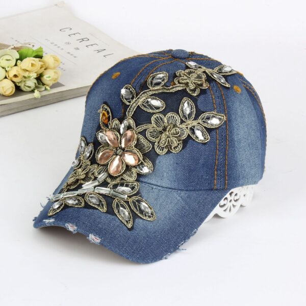 Wholesale Women's Baseball Cap Trendy Rose Flower Sun Hat Sports Hip-Hop Hat Diamond Hat Cowboy Hat Wholesale Trendy Style