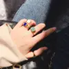 Wholesale Square Brass Ring For Women With Natural Stone Inlay, 18K Real Gold Plated Bezel Setting Featuring Water Plating Process