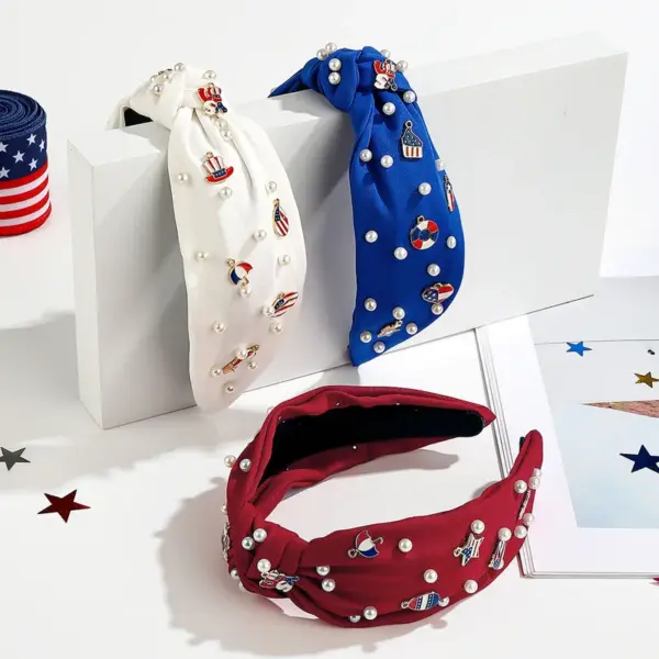 Wholesale Solid Color Pearl American Flag Wide-Brim Fabric Hair Accessories Black White Blue Hair Bands Suitable For All Seasons