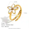Wholesale Elegant Open Cast Stainless Steel 18K White Shell Flower Ring For Women Luxury Minimalist Geometric Pattern All Seasons