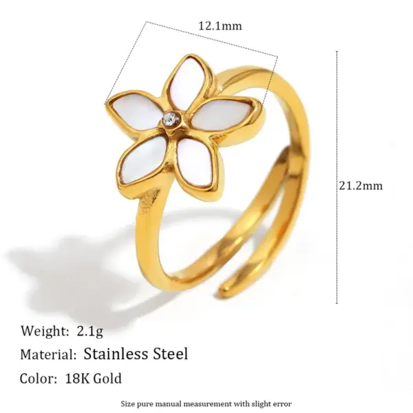 Wholesale Elegant Open Cast Stainless Steel 18K White Shell Flower Ring For Women Luxury Minimalist Geometric Pattern All Seasons