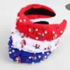 Wholesale Wide Fabric Headband With Pearls And Rhinestones, American Independence Day Flag Colors, Holiday Party Hair Accessories For Women