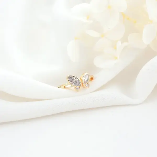 Wholesale Butterfly Ring For Women In Copper With 14K Real Gold Electroplated Finish Featuring Zircon Inlay