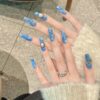 Wholesale Yihe Denim Style Cross Manicure Wearable Manicure Denim Raw Edge Handmade Original Design Diagonal Cut Hand-Painted
