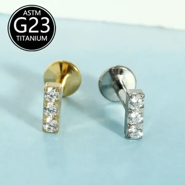 oly-c236b79b888020e6a89768d23a184800 Wholesale Simplified Daily Titanium Inner Thread Lip Nails Zircon Embedded Ear Studs Piercing Jewelry Fashionable Elegant Geometry Pattern