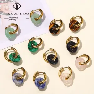 Wholesale JD Jewelry Fashion High-End Feel Earrings Natural Green Titanium Steel Gold-Plated Vacuum Electroplating Geometric Pattern Pink Crystal Bread Hoop Earrings