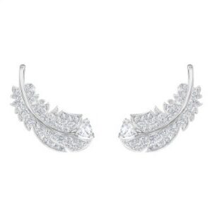 White diamond leaf stud earrings