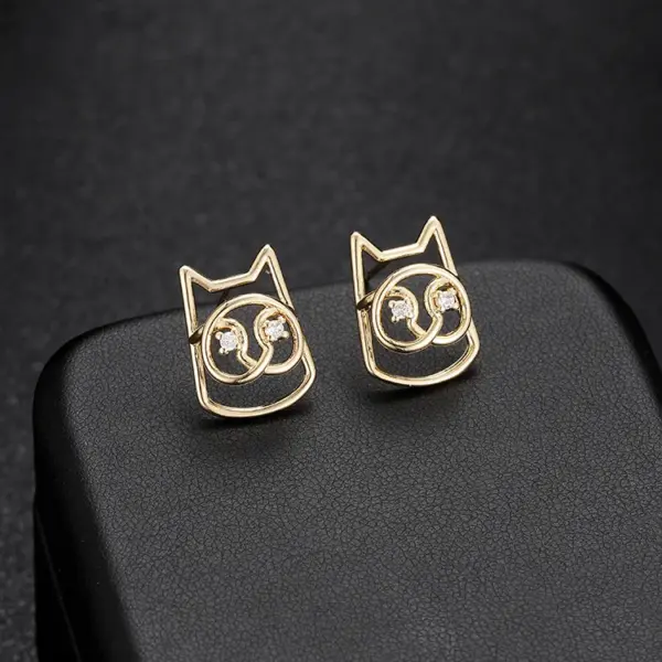 Wholesale Geometric Stud Earrings With 925 Sterling Silver Posts, Copper Base Electroplated And 14K Real Gold Plated Featuring Zircon Inlay