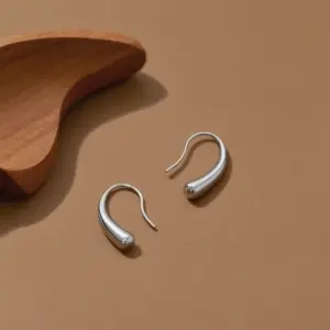 E0380-Curved Hook Water Drop-Earrings-Steel Color