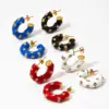 Wholesale Vacuum Electroplating (In Furnace) 304 Stainless Steel C-shaped Oil Drop Earrings Ladies Elegant Small Embedded Zircon Korean Style Popular Ear Jewelry